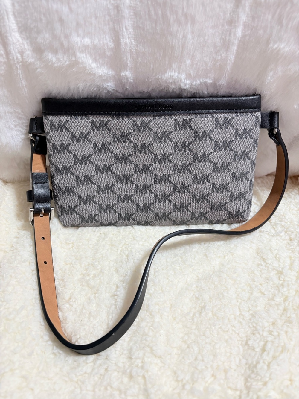MICHAEL Michael Kors Gray Monogram Belt Bag with Black Trim